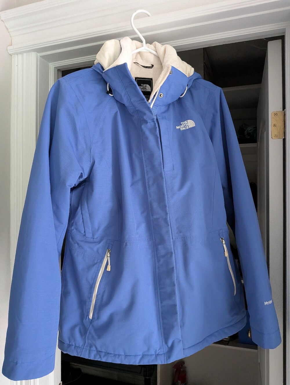 The North Face Women's Light Blue Waterproof Ski Jacket with Hood